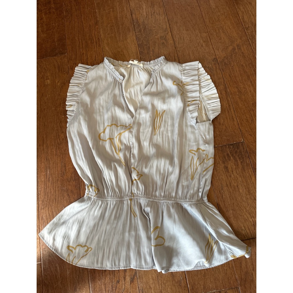 Grade & Gather‎ Floral Peplum Blouse Grey Gold Ruffle Sleeveless Top 40553SF L